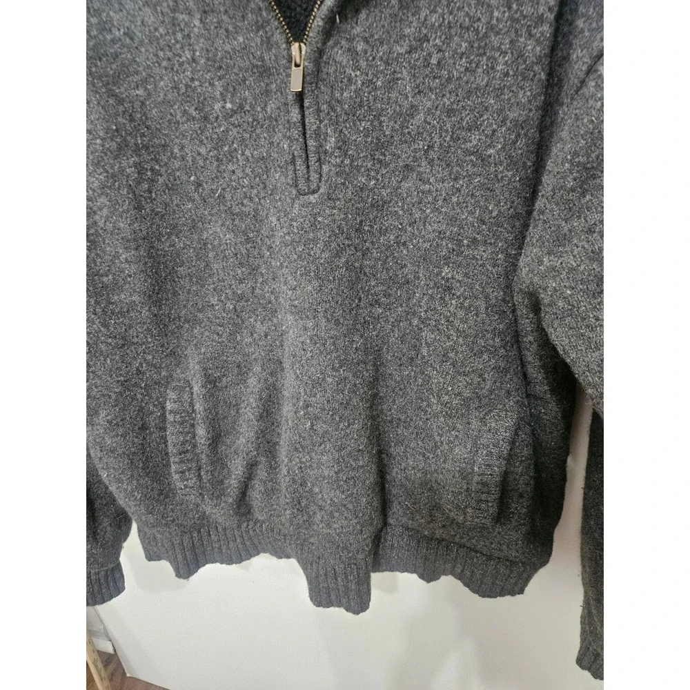 LL Bean Mens XXL Lambswool Quarter Zip Fleece Lined Sweater Gray Mock Neck Pocke